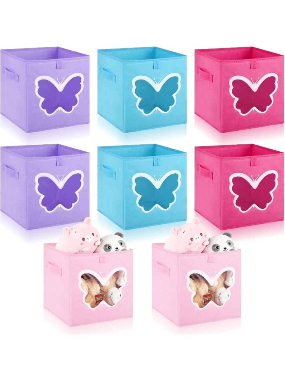 8 Pcs Cube Storage Bins with Handles, 11x11, Clear Window, Butterfly Design